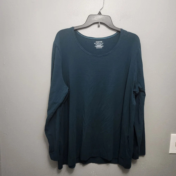 Chico's women's the ultimate tee size XXL green long sleeve Pima cotton - Picture 1 of 6